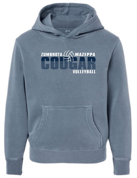 Zumbrota-Mazeppa Cougar Volleyball Pigment Dyed YOUTH Hooded Sweatshirt