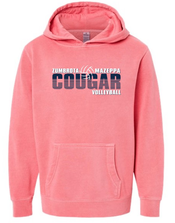 Zumbrota-Mazeppa Cougar Volleyball Pigment Dyed YOUTH Hooded Sweatshirt - Image 3