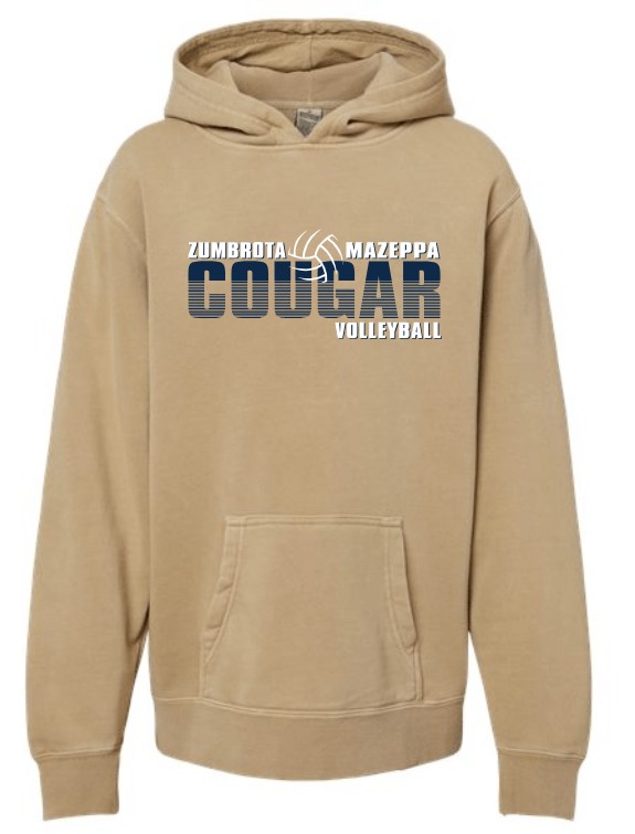 Zumbrota-Mazeppa Cougar Volleyball Pigment Dyed YOUTH Hooded Sweatshirt - Image 2